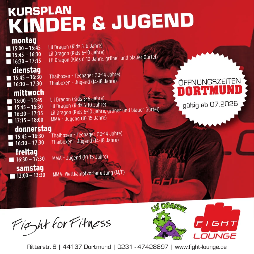 Kursplan Kinder und Jugend - Fight Lounge - Dortmund